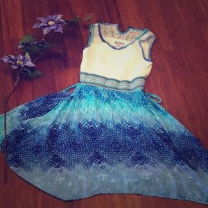 Multi-shade blue patterned dress